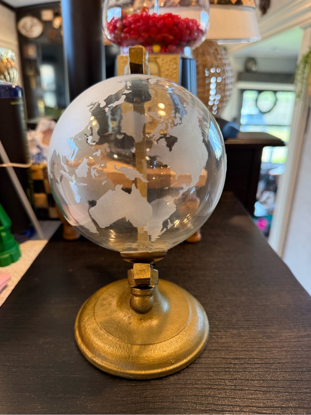 Clear Glass Globe Accent with Gold Metal Base